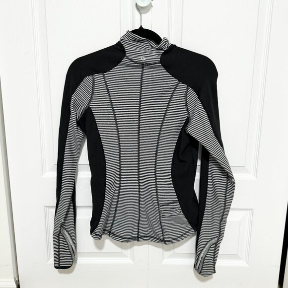 Women Lululemon Run: U-Turn Pullover Mini Check Pique Black White Slim Fit - Picture 3 of 7